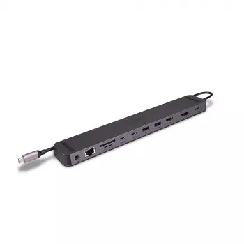 Lindy DST-Mini XT 810, mini docking station per laptop USB-C con display singolo (8K) o doppio display (4K60) e ricarica passante 100W