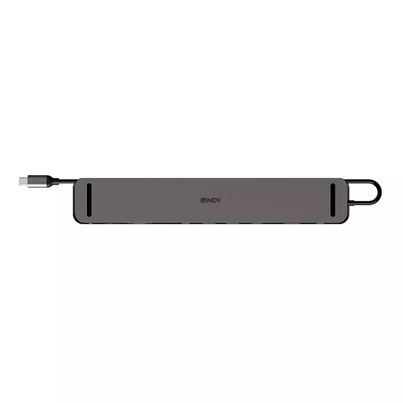 Lindy DST-Mini XT 810, mini docking station per laptop USB-C con display singolo (8K) o doppio display (4K60) e ricarica passante 100W