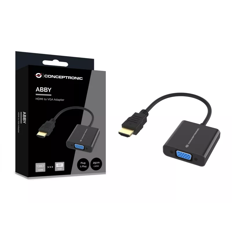 Adattatore Conceptronic ABBY20B HDMI a VGA, 0,25 m, HDMI tipo A (standard), VGA (D-Sub), maschio, femmina, dritto