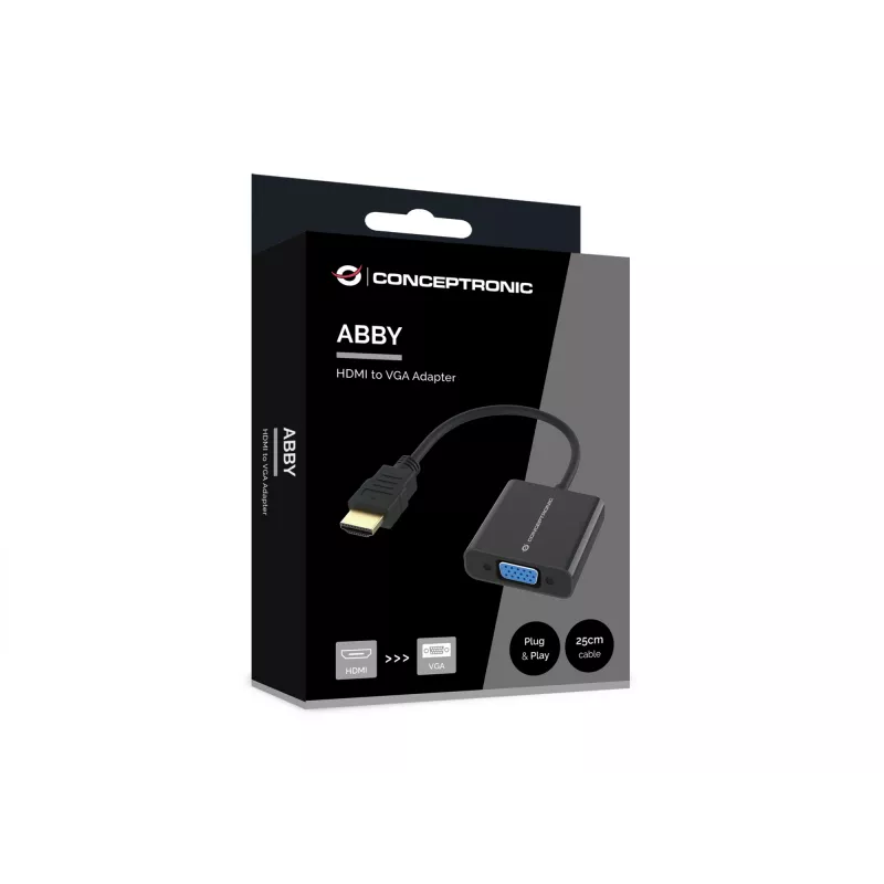 Adattatore Conceptronic ABBY20B HDMI a VGA, 0,25 m, HDMI tipo A (standard), VGA (D-Sub), maschio, femmina, dritto