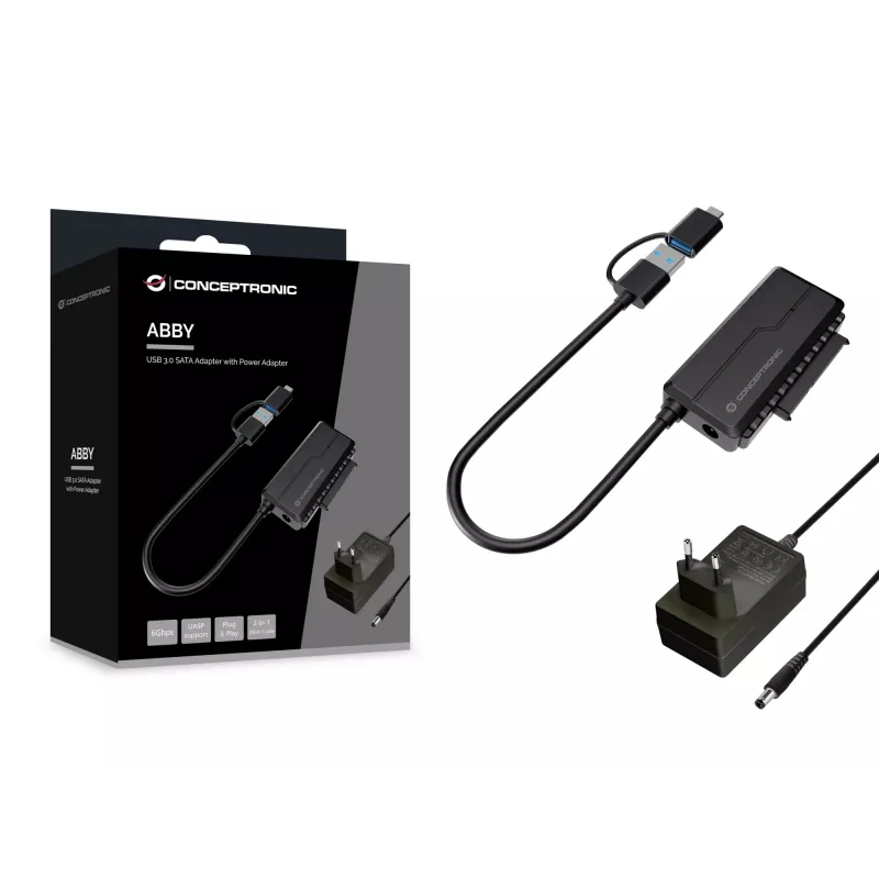 Conceptronic ABBY21B adattatore USB 3.0 SATA con alimentatore, 2,5