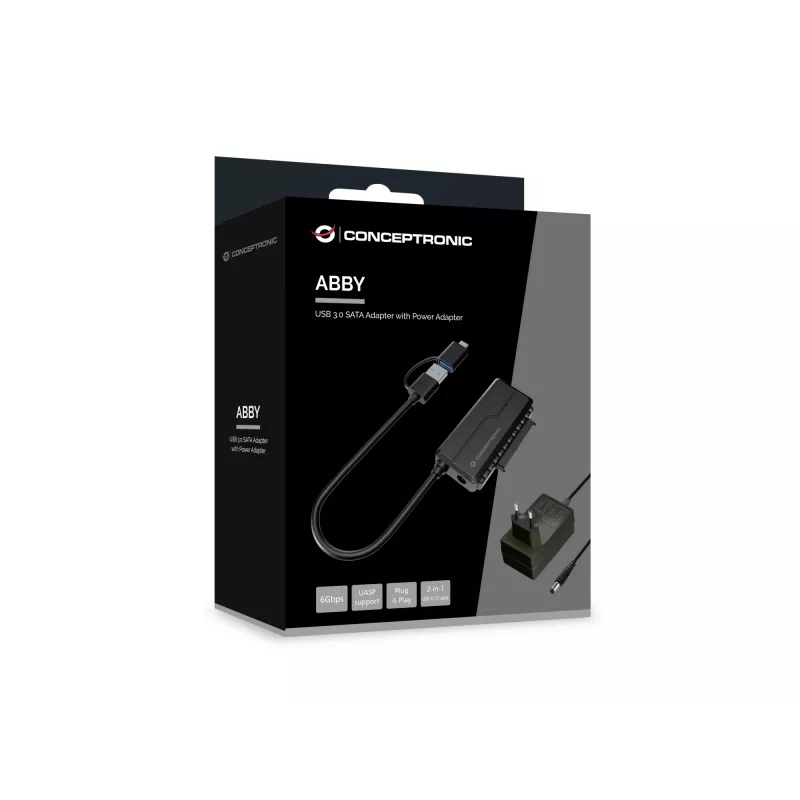 Conceptronic ABBY21B adattatore USB 3.0 SATA con alimentatore, 2,5