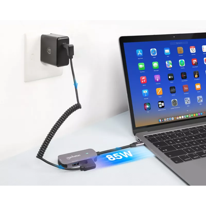 Manhattan dock/hub USB-C HDMI USB-A USB-C 100W Power Delivery 4K 60Hz