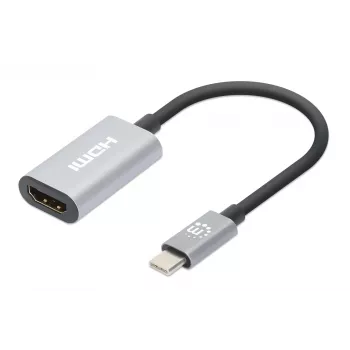 Manhattan cavo USB-C a HDMI, 4K@60Hz, 5 Gbit/s (USB 3.2 Gen1 aka USB 3.0), 11 cm, connettore maschio a femmina, nero/argento, garanzia tre anni