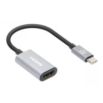 Manhattan cavo USB-C a HDMI, 4K@60Hz, 5 Gbit/s (USB 3.2 Gen1 aka USB 3.0), 11 cm, connettore maschio a femmina, nero/argento, garanzia tre anni