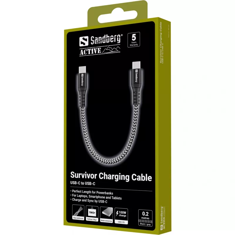 Cavo USB-C Sandberg Survivor 0,2 m 100 W nero bianco