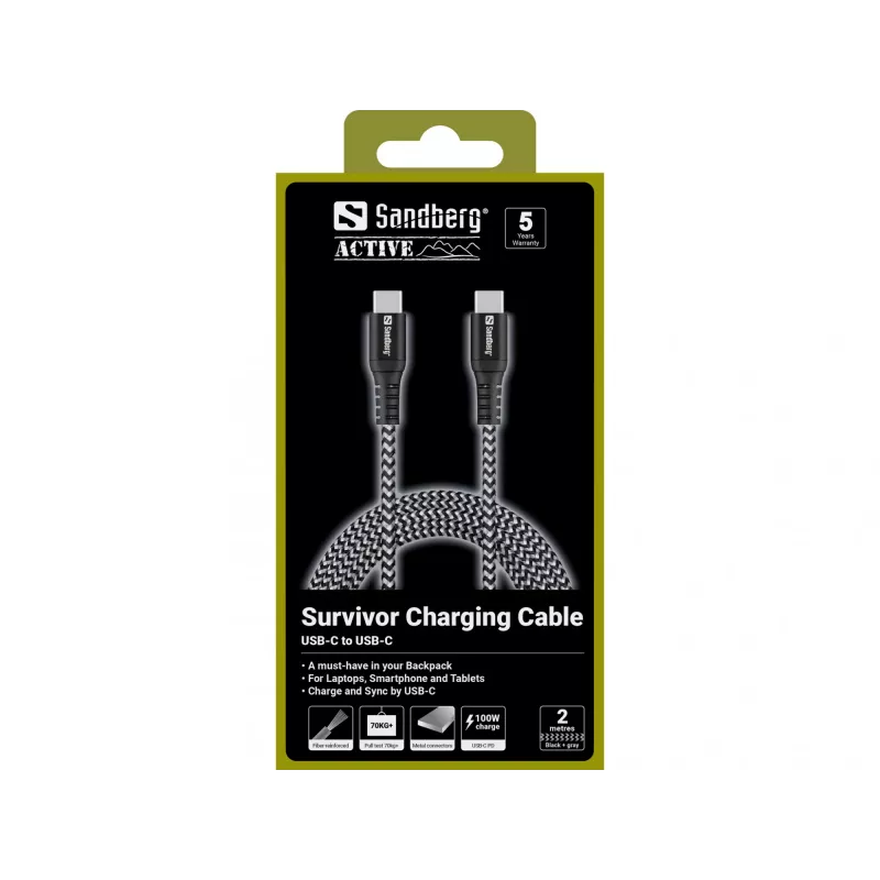 Cavo USB-C Sandberg Survivor 2M 100W nero bianco