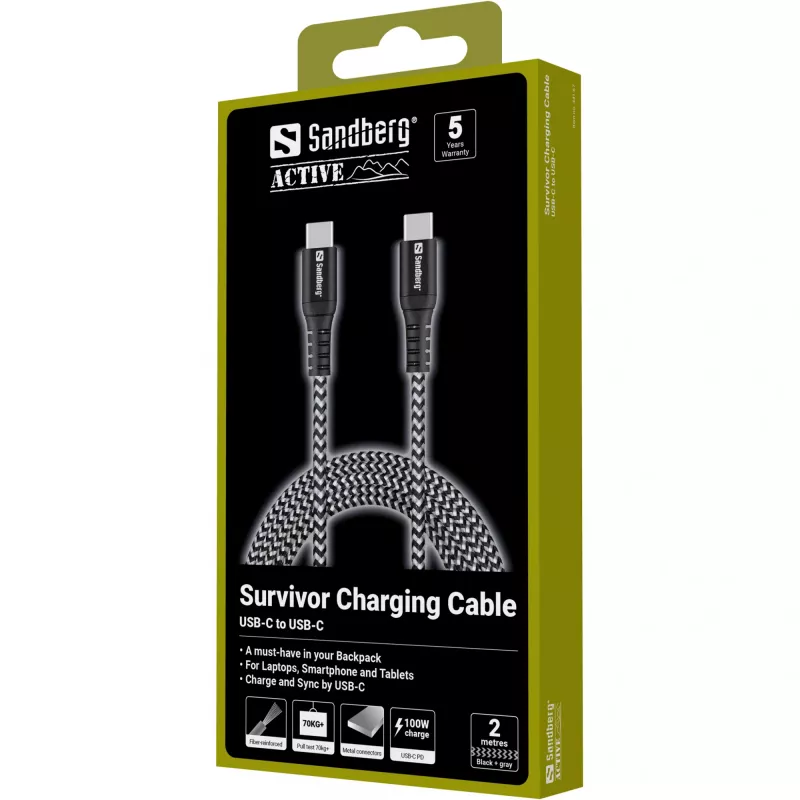 Cavo USB-C Sandberg Survivor 2M 100W nero bianco