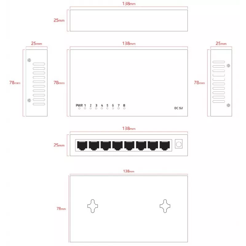 Switch non gestito Lanview LVN-DESK-8PORT-1G — switch desktop Ethernet 8 porte 1 Gbps