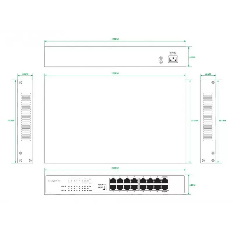 Switch non gestito Lanview LVN-1U-16PORT-1G 16 porte 1 Gbit/s Ethernet, montaggio a rack 1U