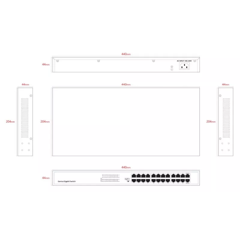 Switch non gestito Lanview LVN-1UMOUNT-24PORT-1G switch Gigabit Ethernet 24 porte, installazione 1U