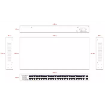 Switch non gestito Lanview LVN-1UMOUNT-48PORT-2SFP-1G — 48x porte RJ45 1G, 2x uplink SFP