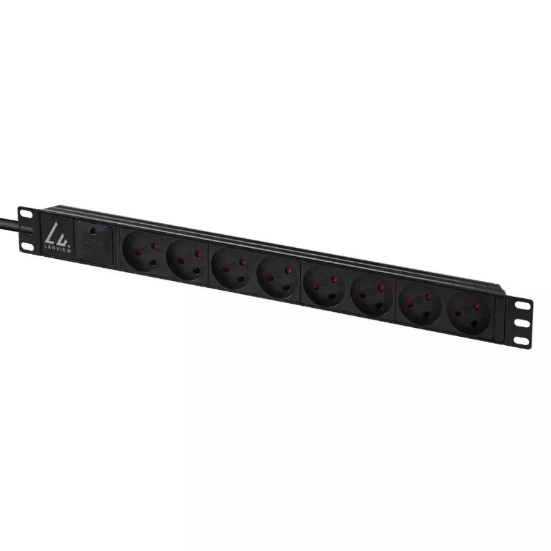 Lanview LVR-2MDK-SPD-DK8 Multipresa per rack da 19 pollici, 8 prese danesi