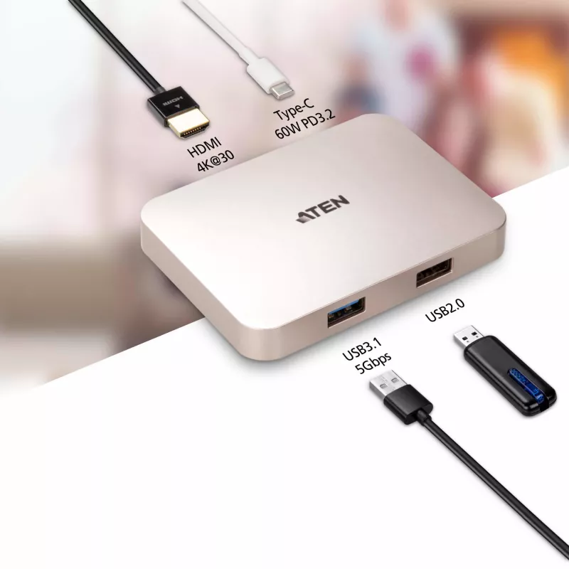 ATEN UH3235 mini dock ultracompatto USB-C 4K con power passthrough
