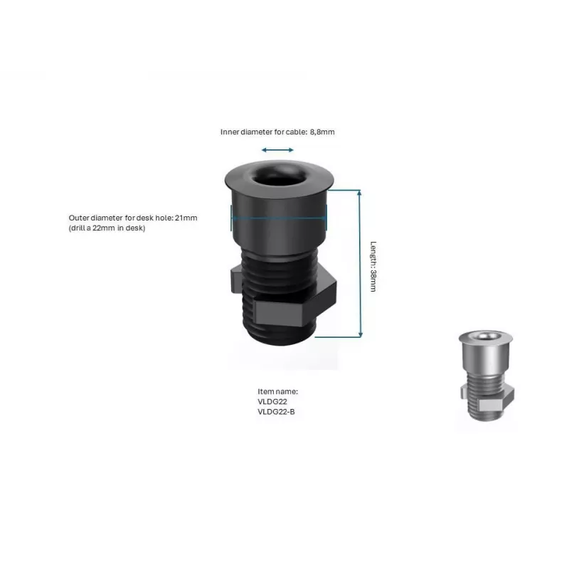 Vivolink VLDG22-B Passacavo da scrivania per foro da 22 mm, alluminio, nero