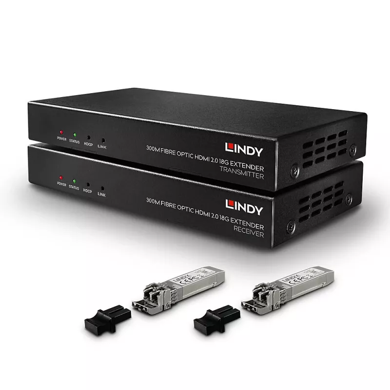 Trasmettitore e ricevitore AV Lindy 300m fibra ottica HDMI 18G e IR extender