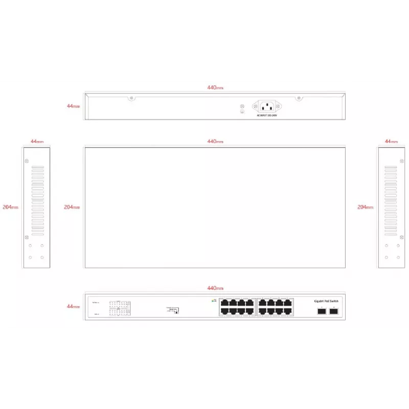 ERNITEC switch PoE unmanaged ELECTRA-U16-1GB 16 porte, 1 GbE Uplink, 285W Power Budget