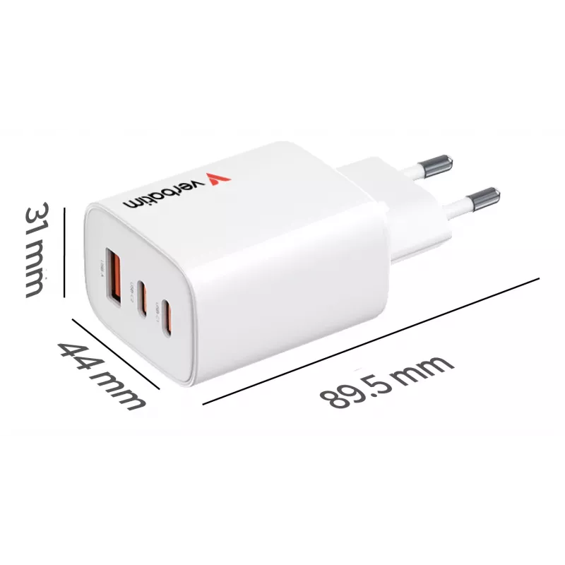 Caricabatterie Verbatim Essentials GaN 65W spina EU bianco, uso interno, AC, 20 V, bianco