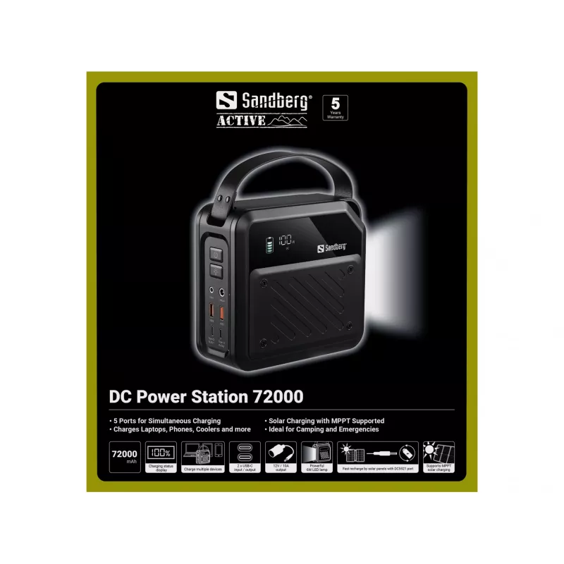 Power station DC portatile SANDBERG Sandberg DC Power Station 72000 — LMFP 72.000 mAh, ingresso DC e USB-C, nero