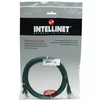 Intellinet cavo patch di rete, Cat5e, 5m, verde, CCA, U/UTP, PVC, RJ45, contatti placcati oro, protezione linguetta, guaina anti-piega, garanzia a vita