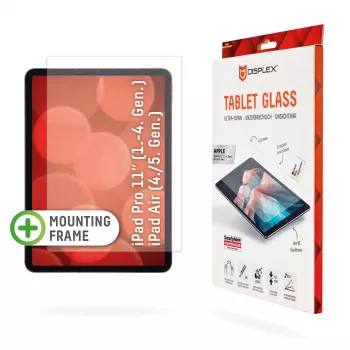 Displex Tablet Glass (9H) per Apple iPad Pro 11'' (1ª/2ª/3ª/4ª gen.)/Air (4ª/5ª gen.), cornice di montaggio Eco, infrangibile, ultraflat, invisibile