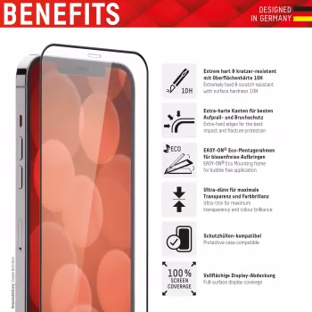 Displex Premium Displayschutzfolie (Full Cover, 10H) per Apple iPhone 13/13 Pro/14/16e/17e, Eco-Montagerahmen, Full Cover