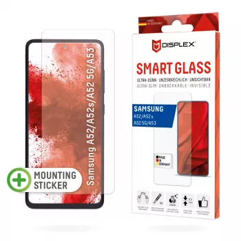 Displex Smart Glass (9H) per Samsung Galaxy A52/A52(s) 5G/A53 5G, adesivo di montaggio, infrangibile, ultraleggero, invisibile