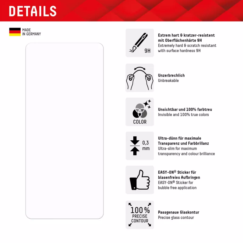 Displex Smart Glass (9H) per Samsung Galaxy A54 5G, adesivo di montaggio, infrangibile