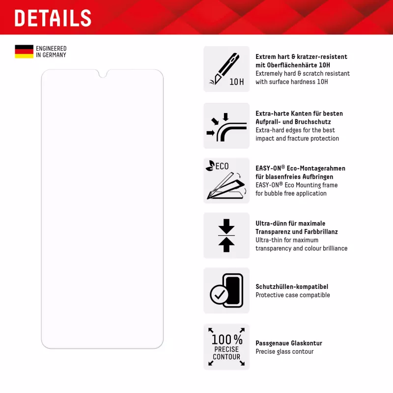 Displex pellicola protettiva per display (10H) per Samsung Galaxy A34, cornice di montaggio Eco, antigraffio