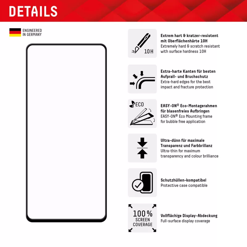 Displex Full Cover Screen Protector (10H) per Samsung Galaxy A54 5G, cornice applicatrice Eco, Full Cover