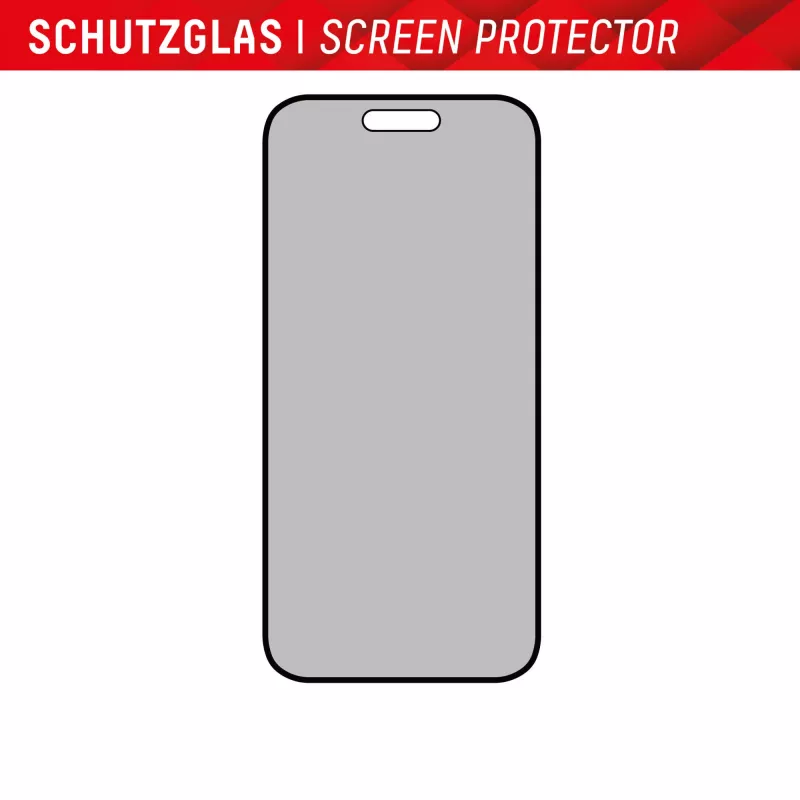 Displex Privacy Screen Protector (10H) per Apple iPhone 15/15 Pro, cornice di montaggio Eco, filtro privacy