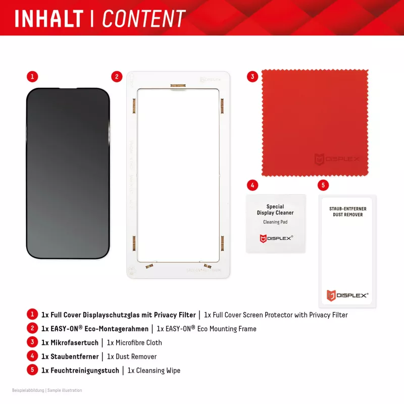 Displex Privacy Screen Protector (10H) per Apple iPhone 15/15 Pro, cornice di montaggio Eco, filtro privacy