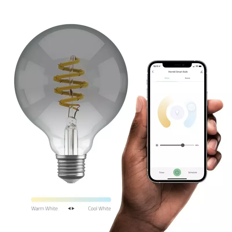 Hombli HBEB-0311 lampadina smart a filamento, E27, G95, CCT, fumé
