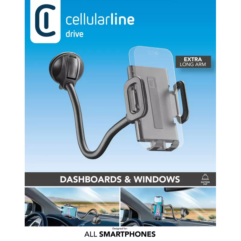 Sourcing Cellularline Hug Flexi XL supporto passivo universale a ventosa per telefoni cellulari, nero/grigio