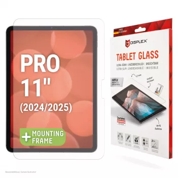 Vetro per tablet Displex (9H) per Apple iPad Pro 11'' (2025/2024), cornice di montaggio Eco, infrangibile, ultra sottile, invisibile