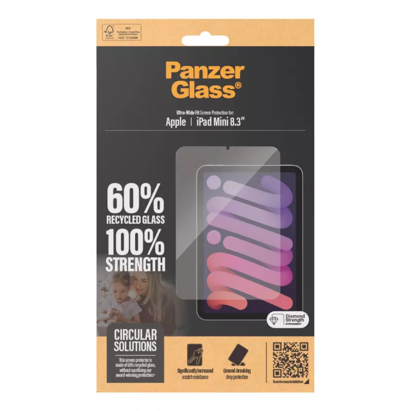 Protezione display PanzerGlass® per iPad Mini 8.3'' (2021, 2024) | Ultra-Wide Fit