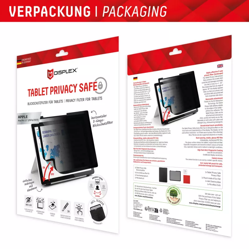Displex TABLET PRIVACY SAFE filtro privacy rimovibile a 2 vie per iPad Pro 11'' (2025/2024)
