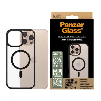 PanzerGlass ® HardCase trasparente con MagSafe nero e cornice iPhone 16 Pro Max