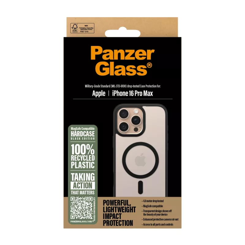 PanzerGlass ® HardCase trasparente con MagSafe nero e cornice iPhone 16 Pro Max