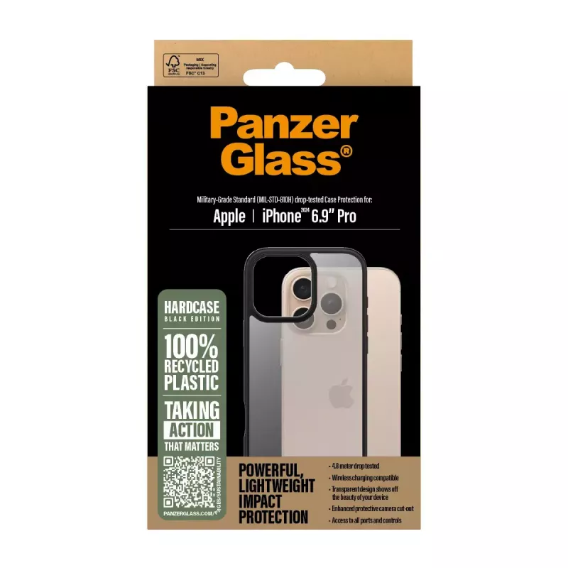 PanzerGlass® HardCase trasparente con cornice nera iPhone 16 Pro Max