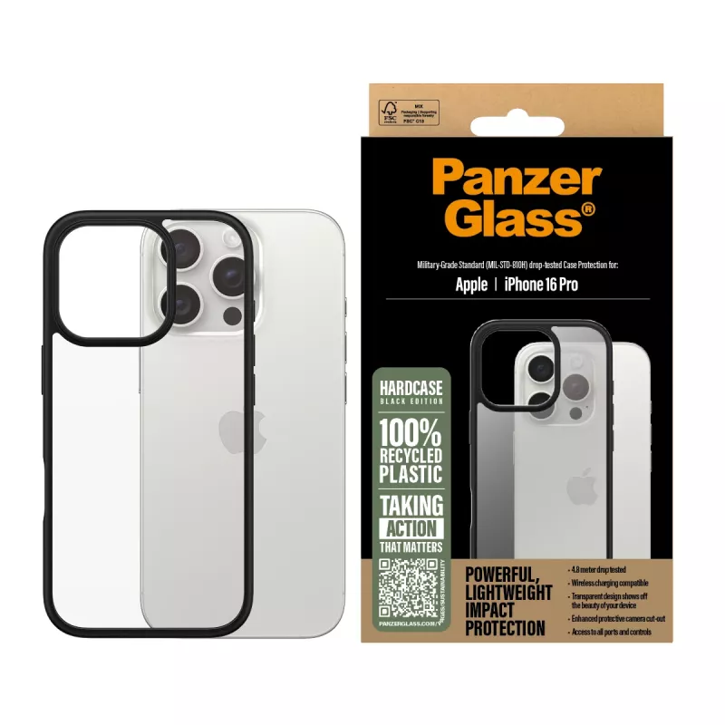 PanzerGlass HardCase custodia per iPhone 16 Pro, nera (1296)