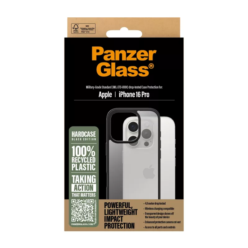 PanzerGlass HardCase custodia per iPhone 16 Pro, nera (1296)
