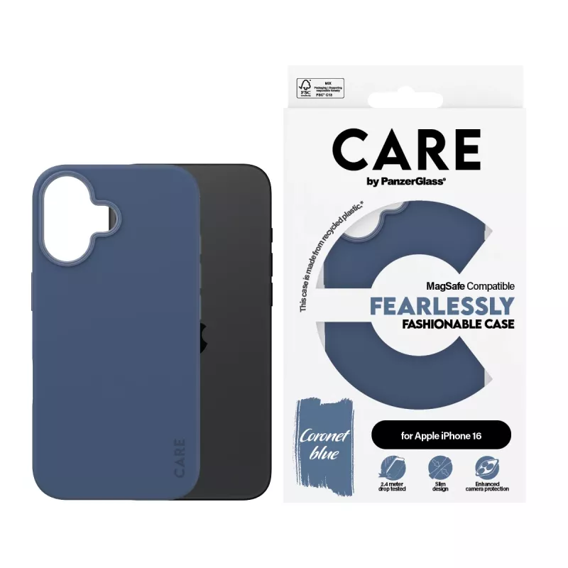 Custodia PanzerGlass CARE by cover alla moda blu con MagSafe iPhone 16