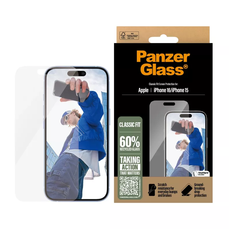Protezione display PanzerGlass® iPhone 16 | 15 | Classic Fit