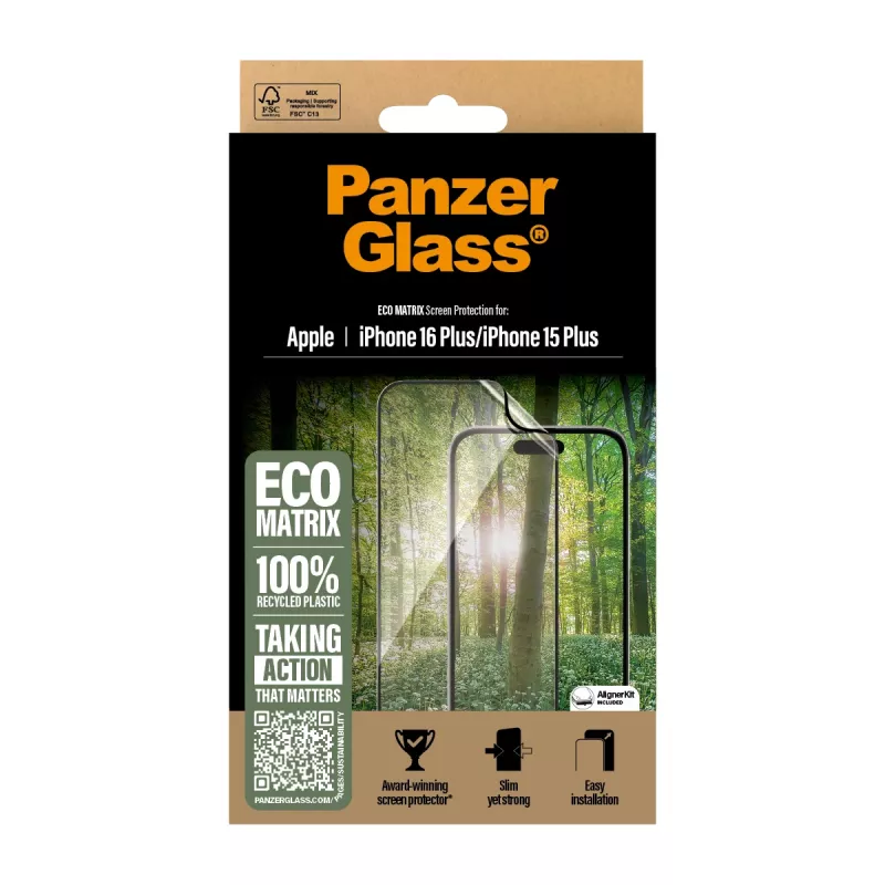 Protezione display PanzerGlass ® ECO MATRIX iPhone 16 Plus | 15 Plus | Ultra-Wide Fit