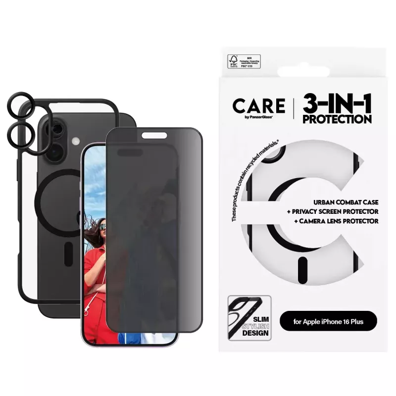 PanzerGlass ® | CARE by ® Flagship bundle privacy 3-in-1 iPhone 16 Plus