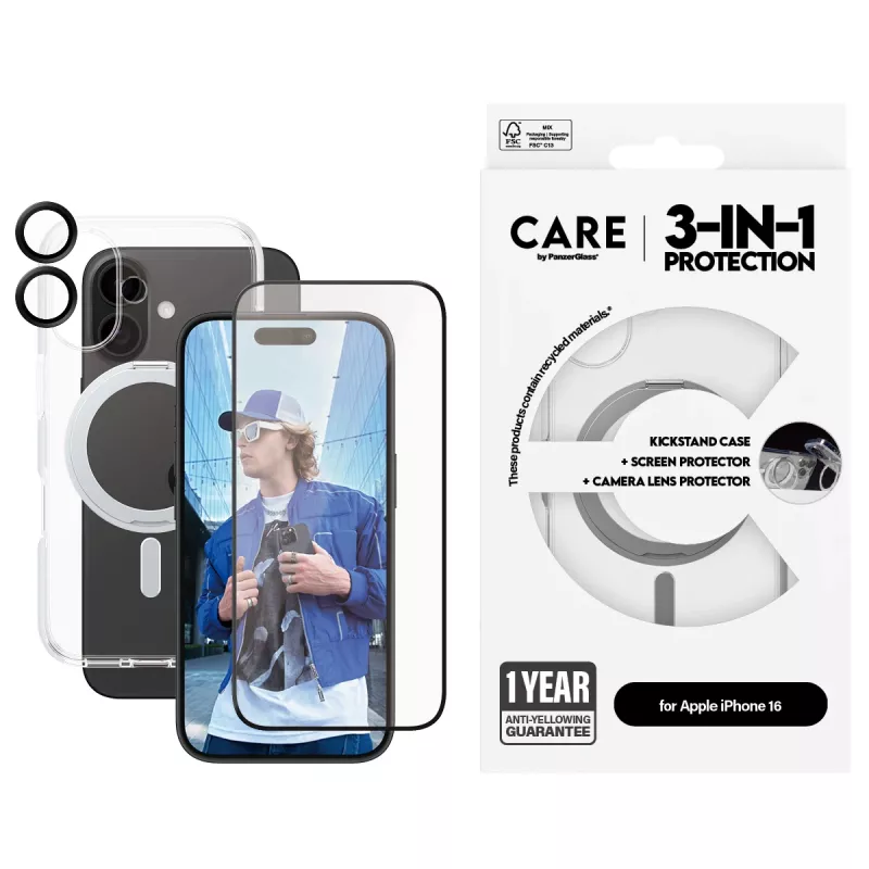 PanzerGlass CARE by ® Feature bundle ceramica 3-in-1 iPhone 16