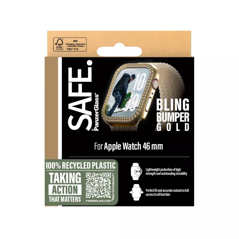 PanzerGlass SAFE. by ® Bling Bumper oro Apple Watch Series 10 46mm trasparente