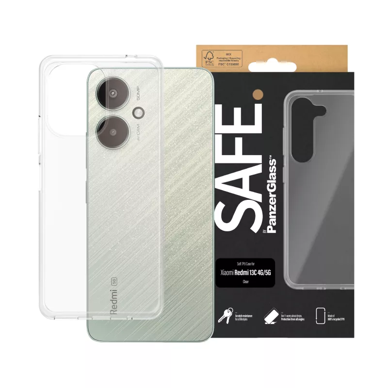 PanzerGlass SAFE. By ® custodia TPU trasparente per Xiaomi Redmi 13C