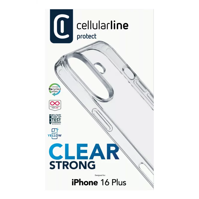 Cellularline CLEARDUOIPH16MAXT Clear Strong Case custodia per iPhone 16 Plus, trasparente